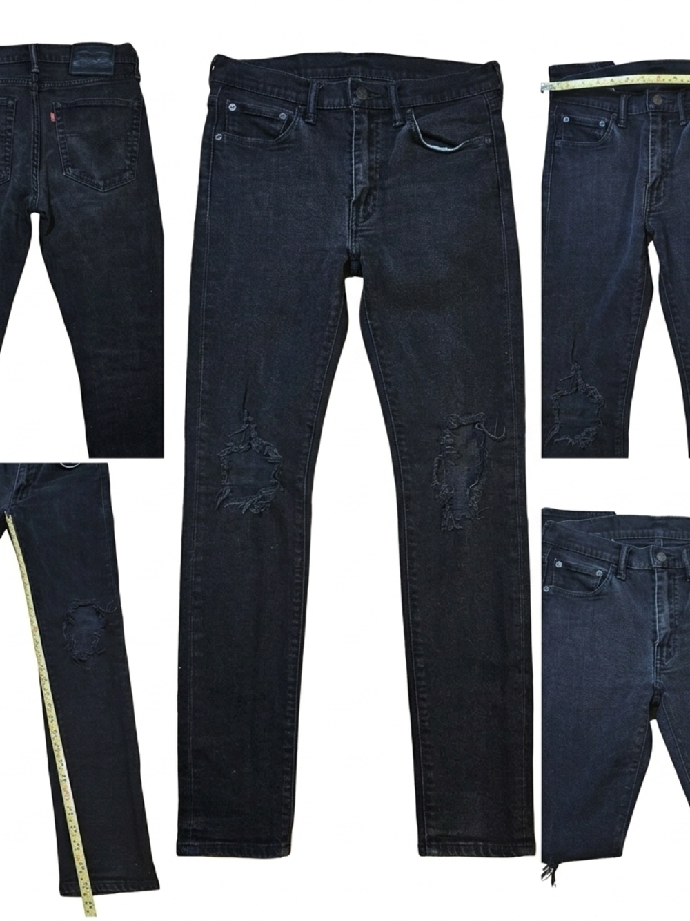 Levi's 519 Extreme Skinny Distressed Jeans Men’s 30x32 Black Ripped Denim